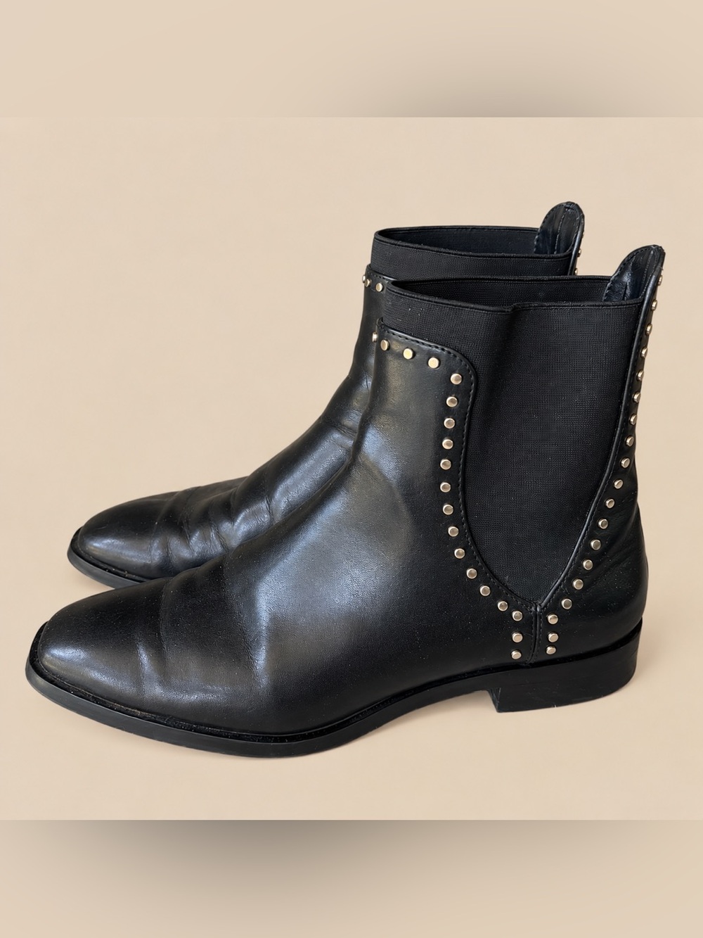 Leather Studded Pull On Ankle Boot Zara 38